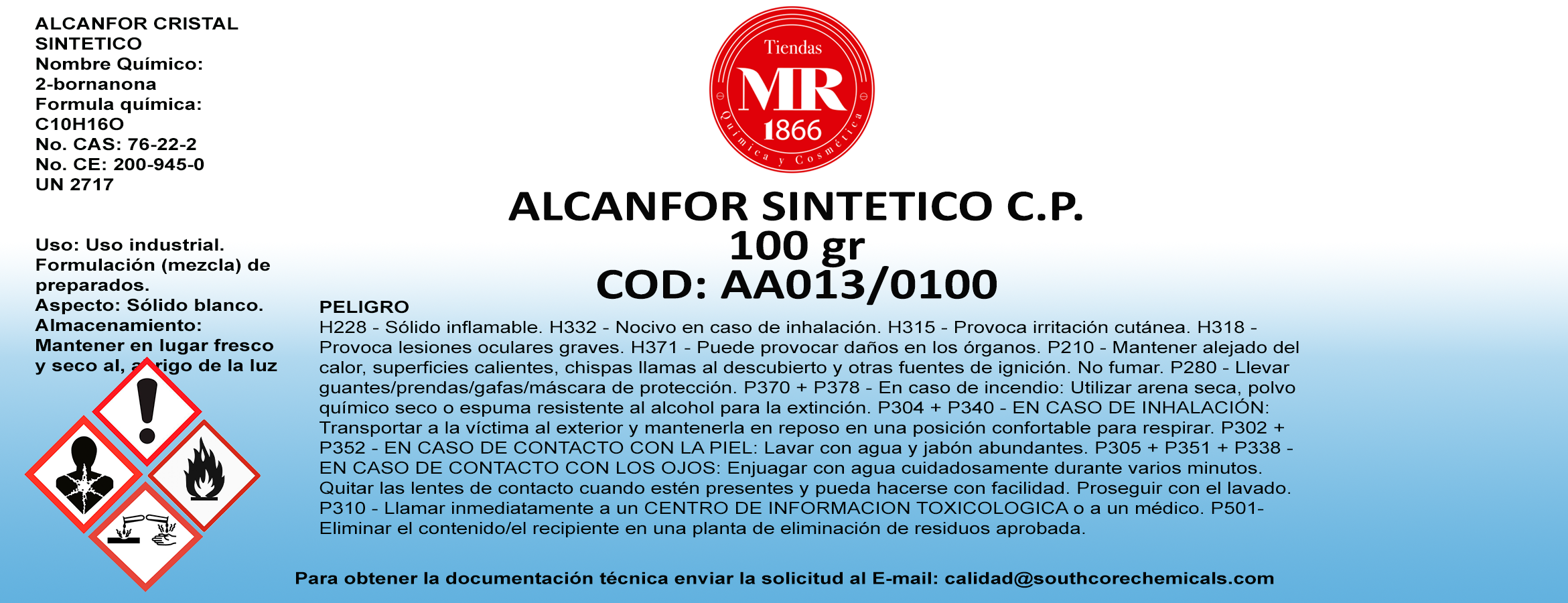 ALCANFOR SINTETICO CP 100 gr