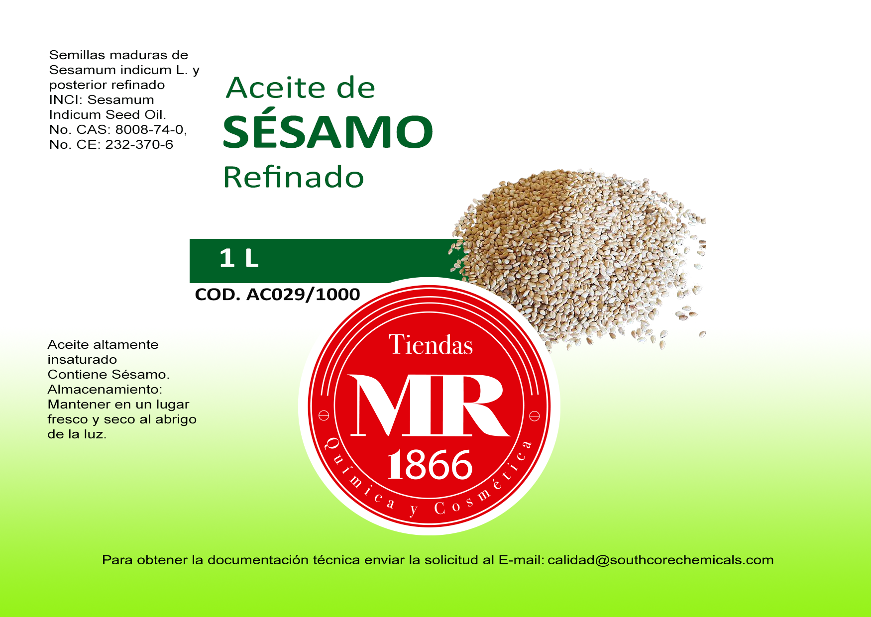 Aceite de sesamo refinado 1 L