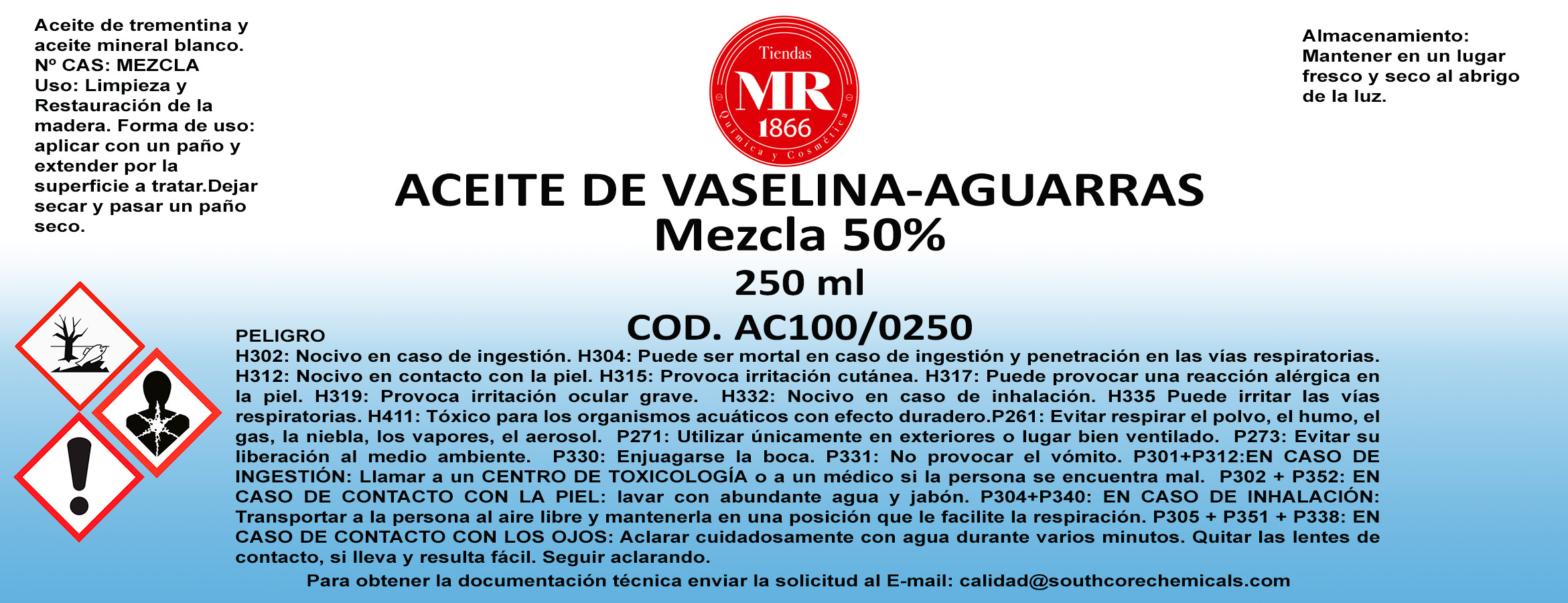 Aceite de vaselina aguarras 250ml