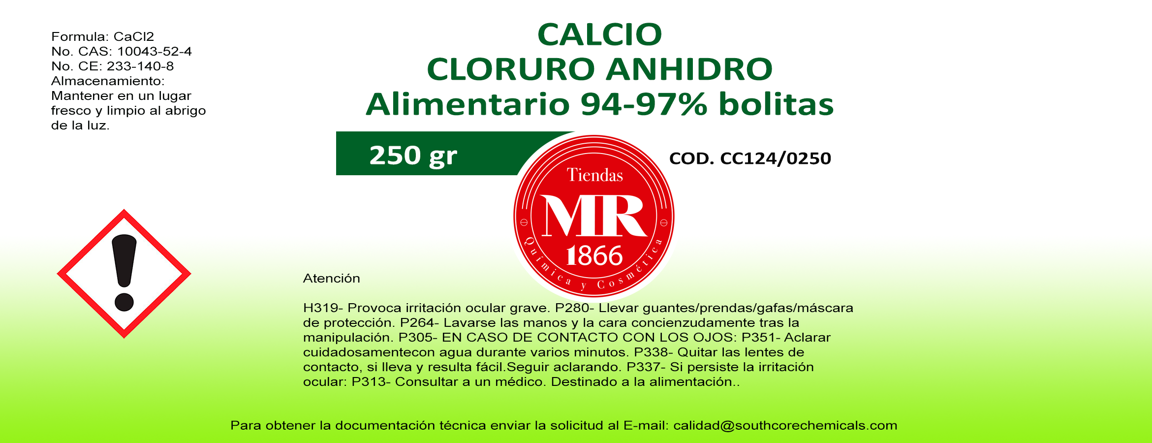 CALCIO CLORUR ANHIDRO ALIM 250 gr