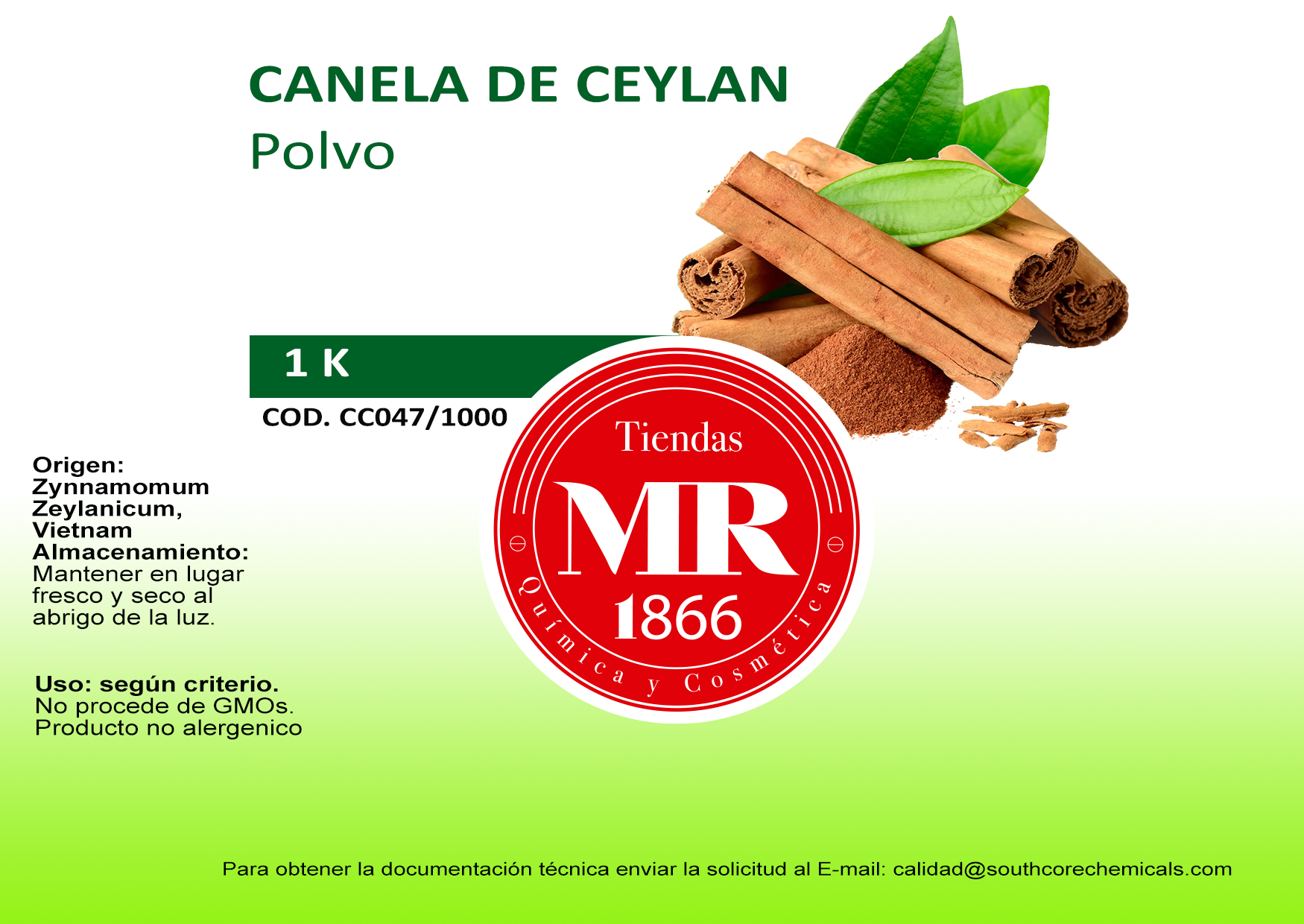 CANELA DE CEYLAN POLVO 1 K NUEVO