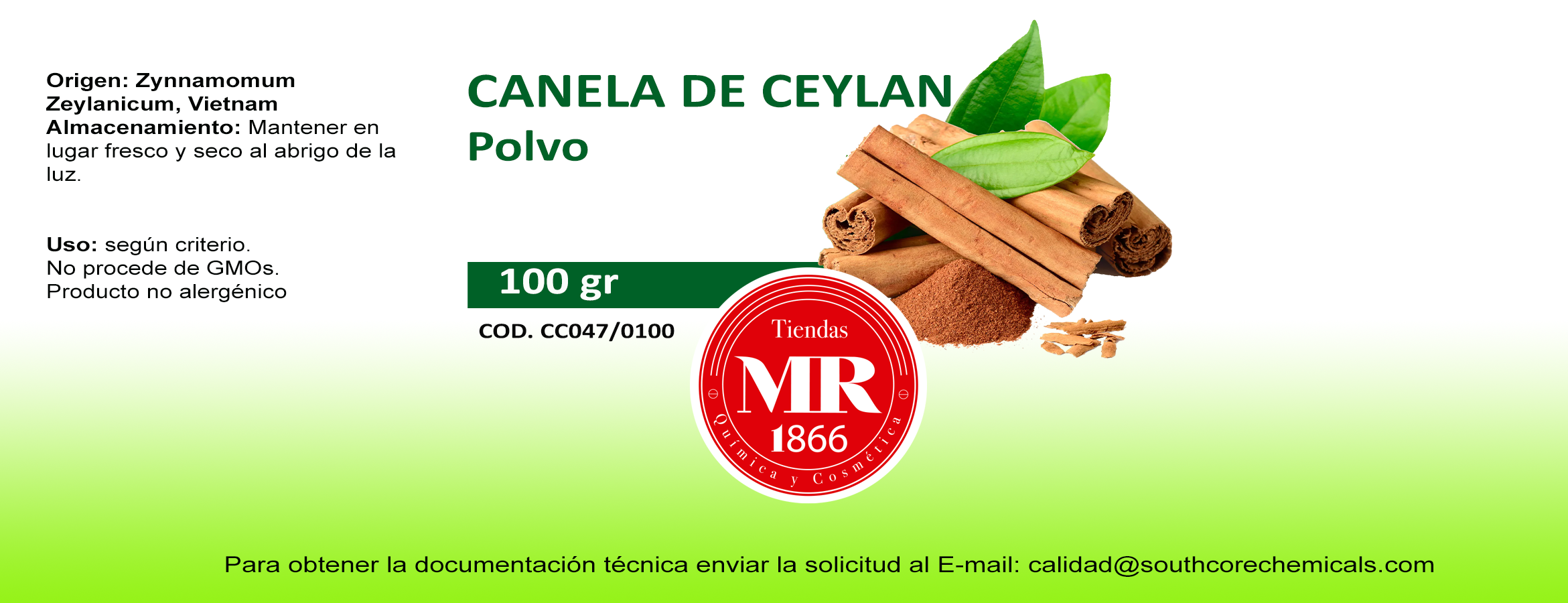 CANELA DE CEYLAN POLVO 100 gr NUEVO