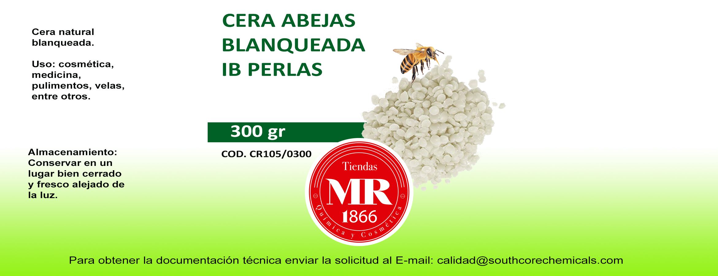 CERA ABEJAS BLANQUEADA IB PERLAS ALIM 300 gr