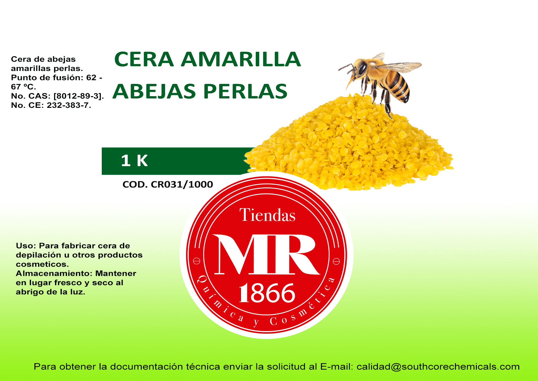 CERA AMARILLA ABEJAS PERLAS 1 K