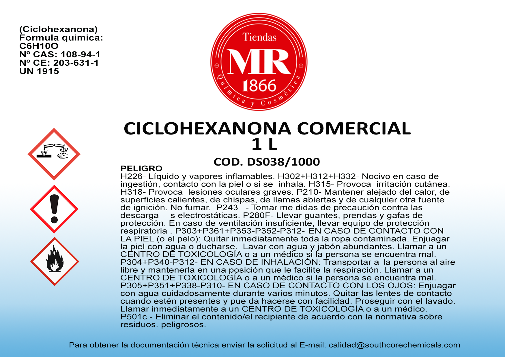 CICLOHEXANONA COMERCIAL 1 L