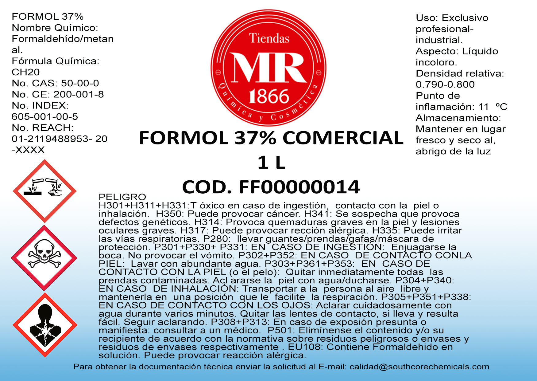 FORMOL 37% COMERCIAL 1 L