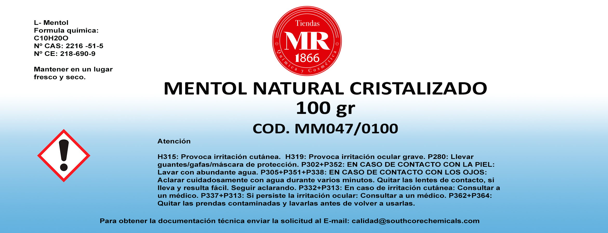 MENTOL NATURAL CRISTALIZADO 100 gr