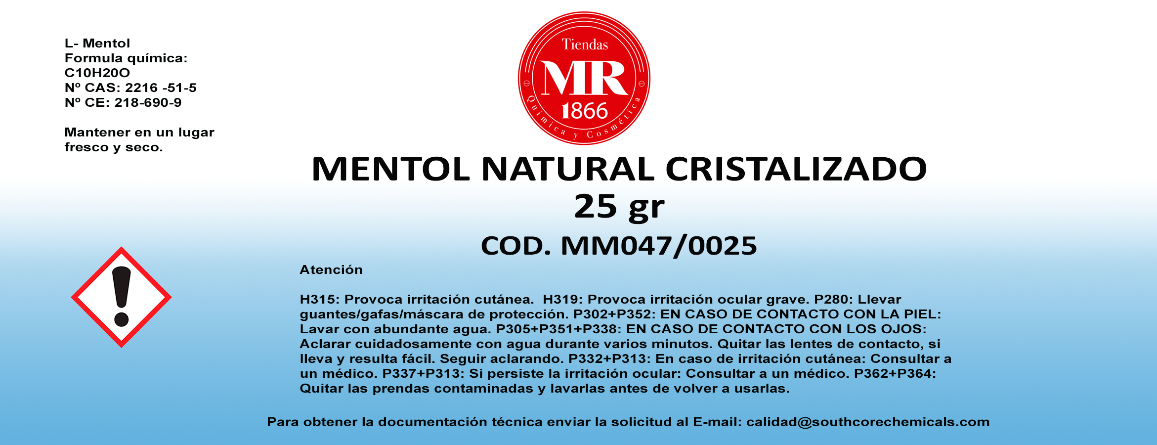 MENTOL NATURAL CRISTALIZADO 25 gr