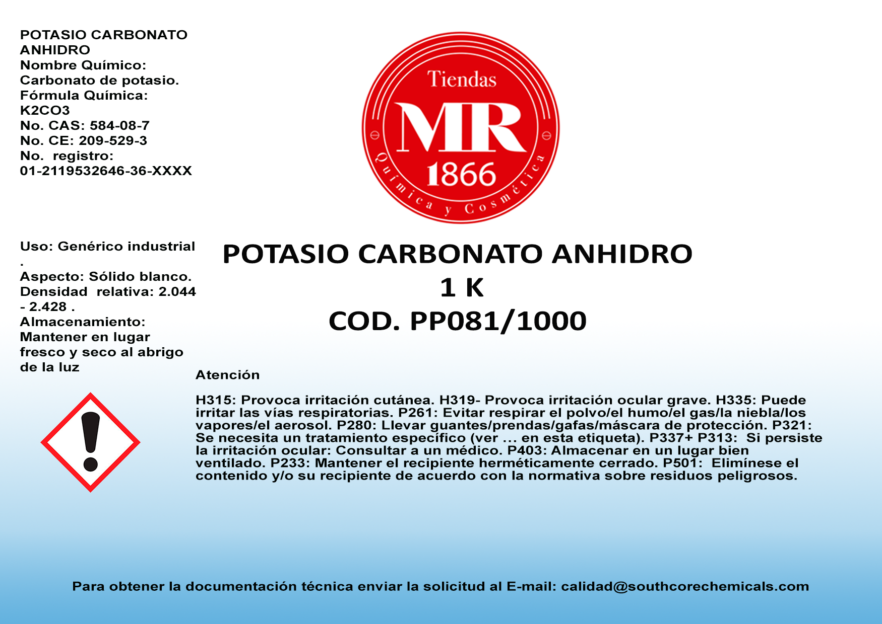 POTASIO CARBONATO ANHIDRO 1 K