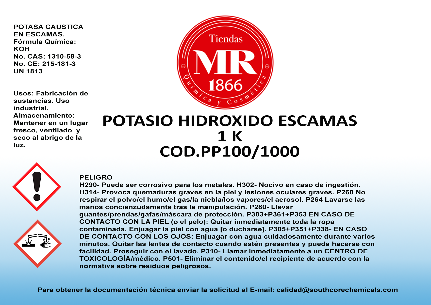 POTASIO HIDROXIDO ESCAMAS 1 K