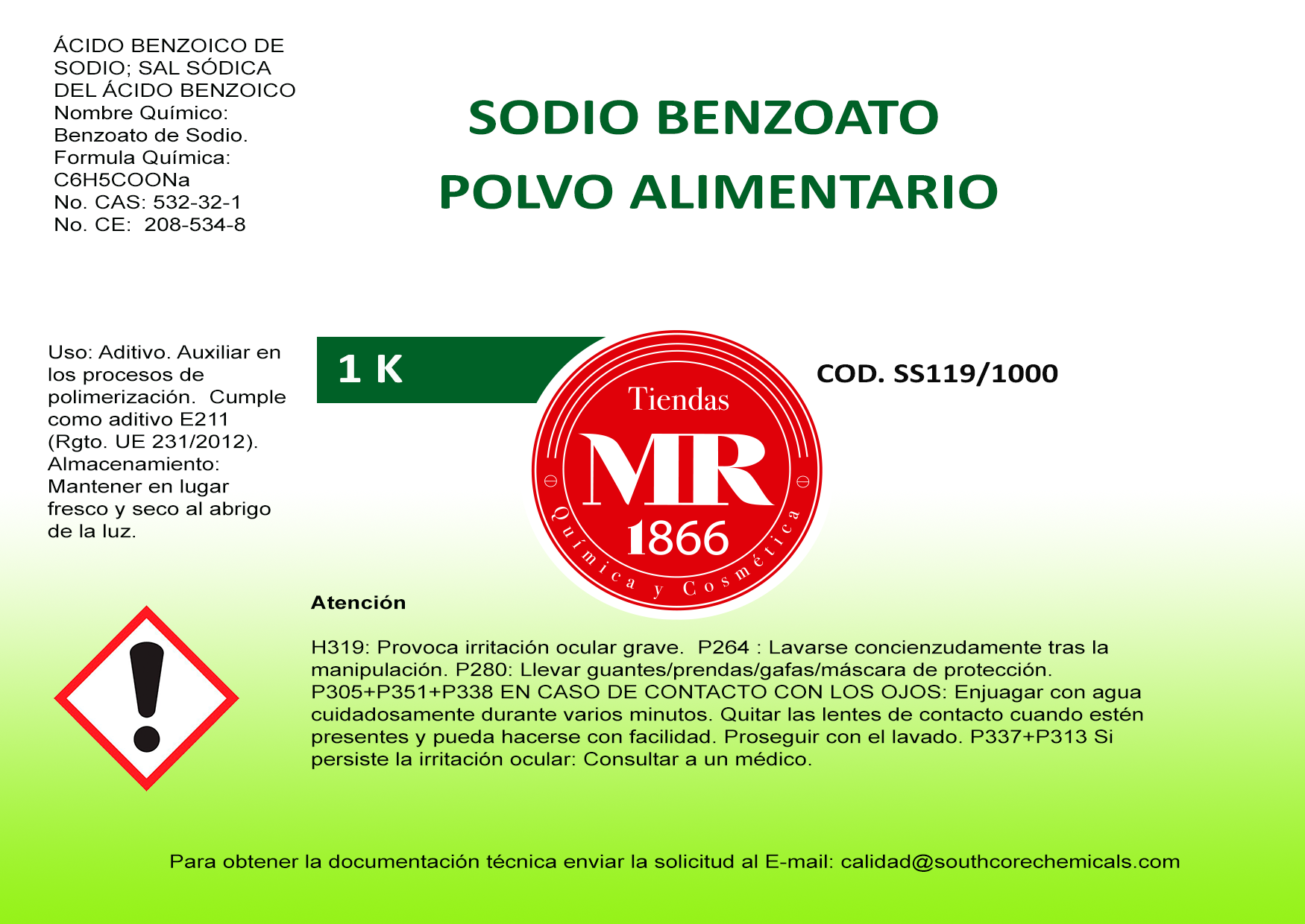 SODIO BENZOATO POLVO ALIM 1 K