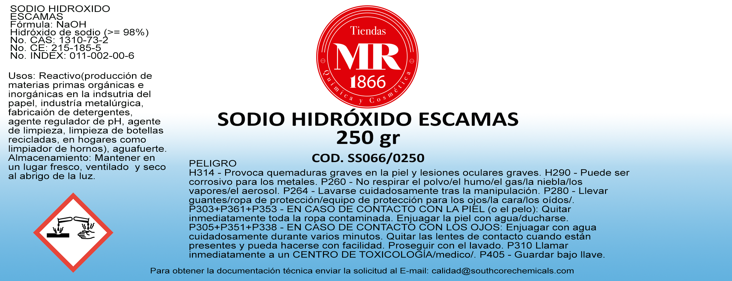 SODIO HIDROXIDO ESCAMAS 250 gr