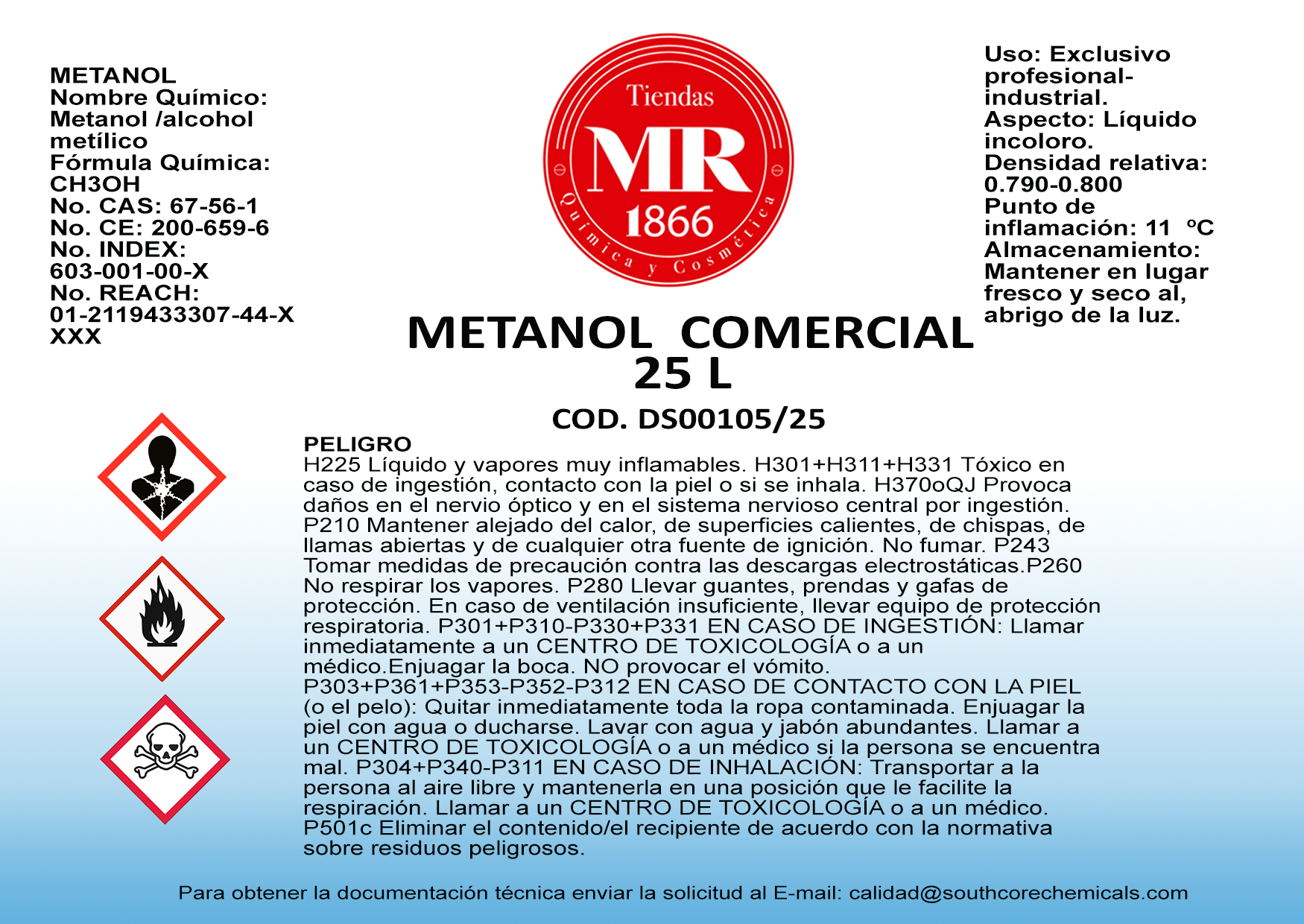 METANOL COMERCIAL 25 L