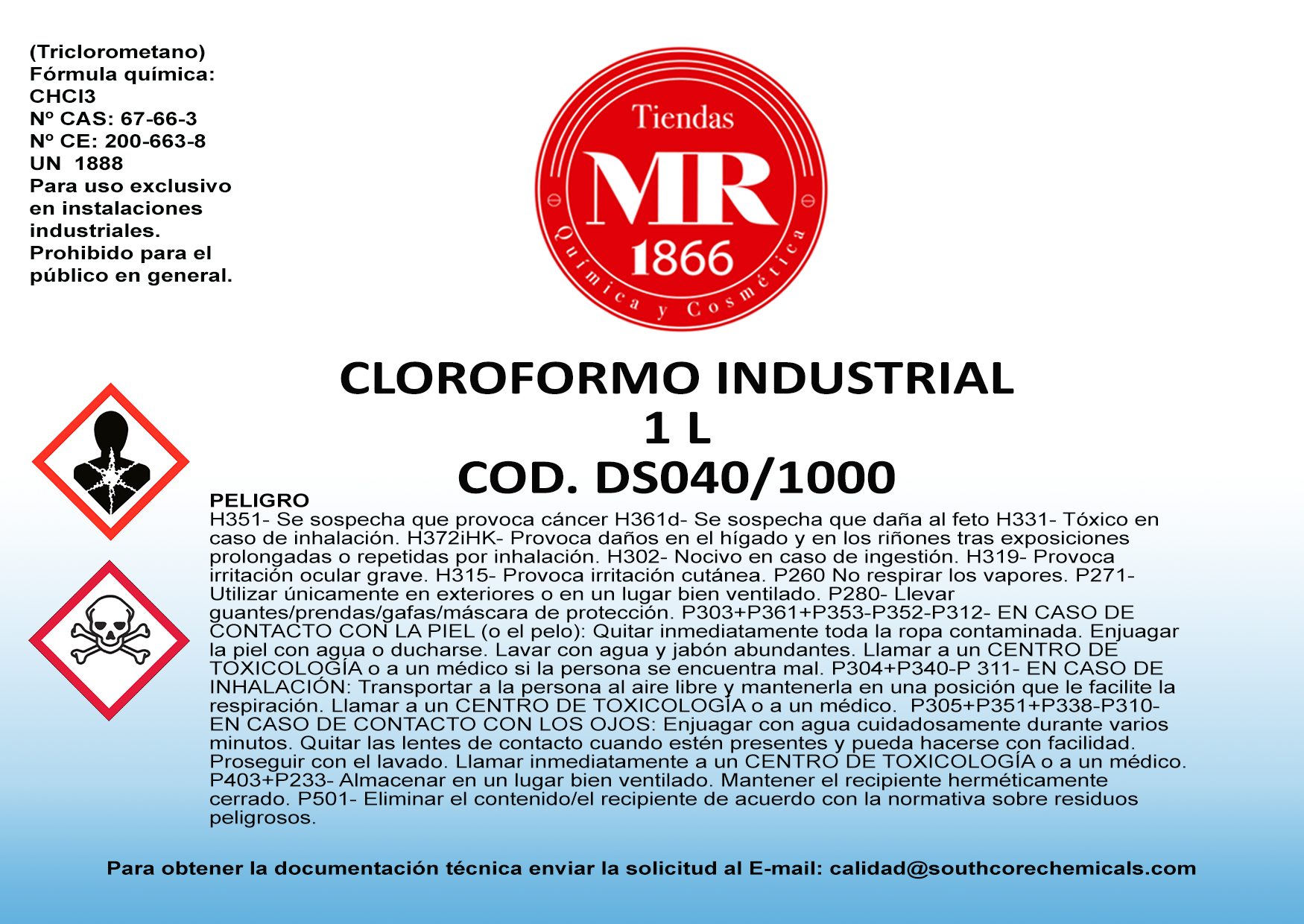 CLOROFORMO INDUSTRIAL 1 L