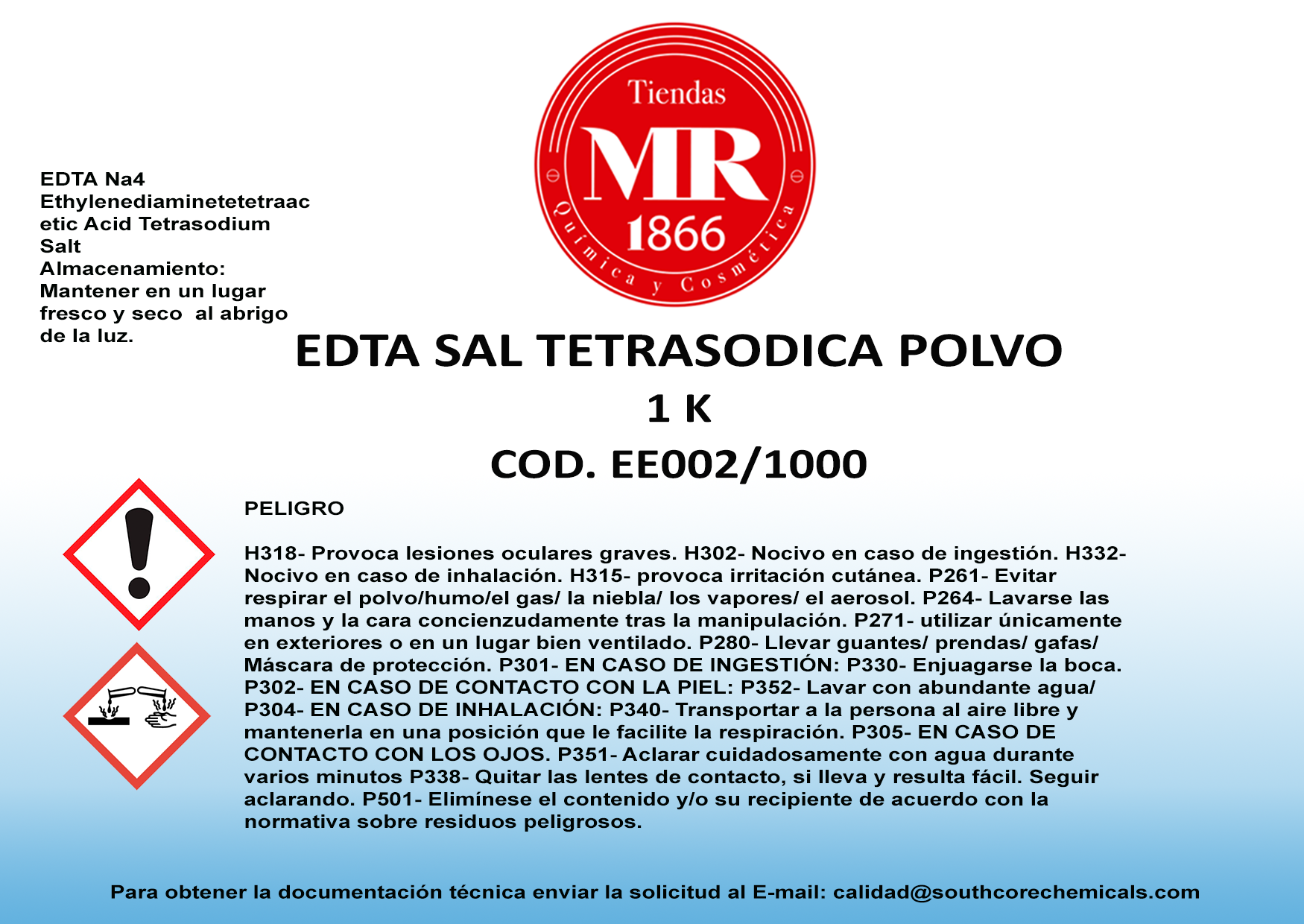 EDTA SAL TETRASODICA 1 K
