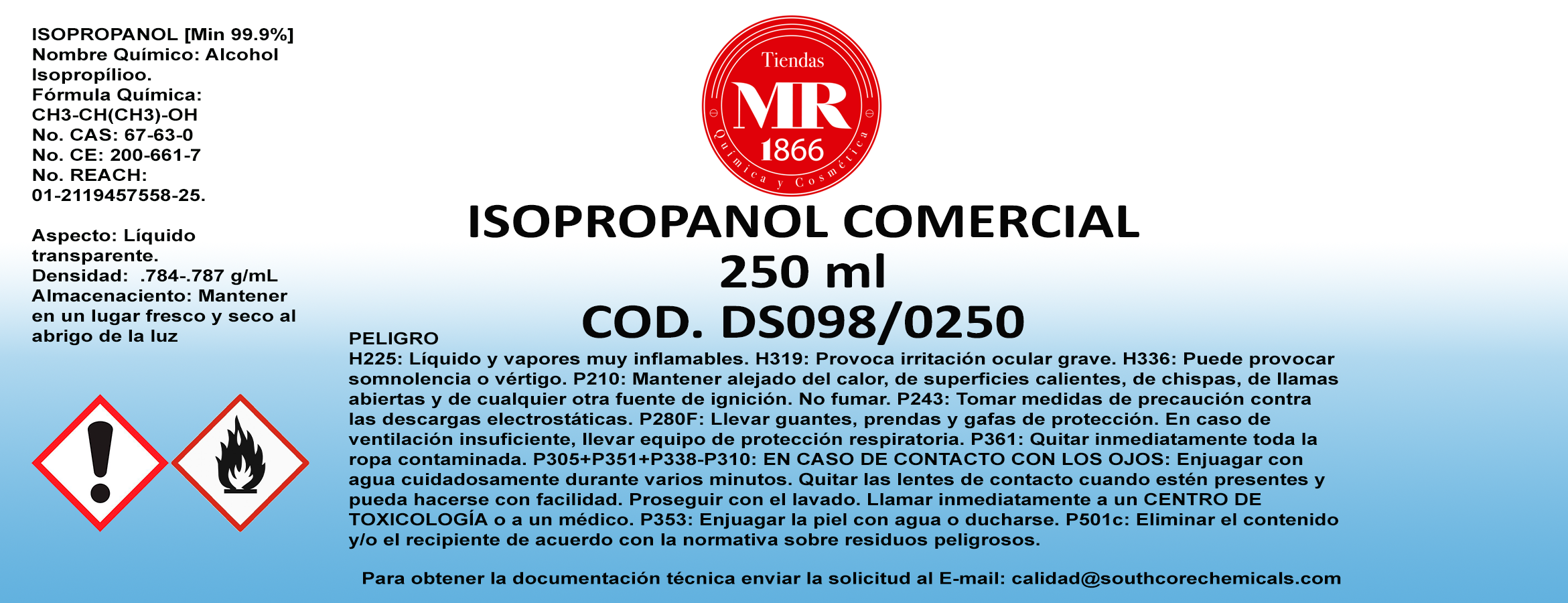 ISOPROPANOL COMERCIAL 250 ml