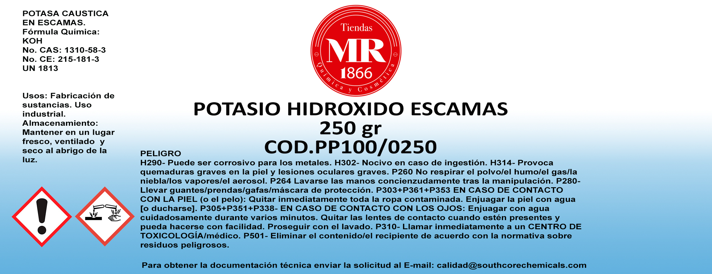 POTASIO HIDROXIDO ESCAMAS 250 gr