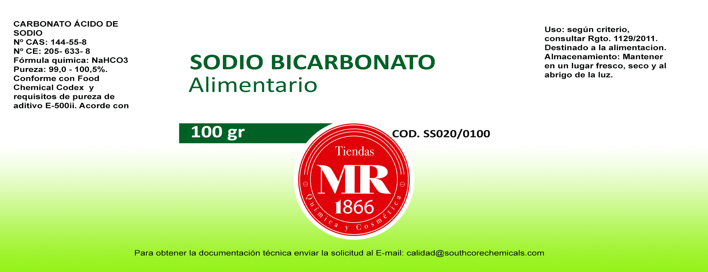 SODIO BICARBONATO ALIM 100 gr VERDE