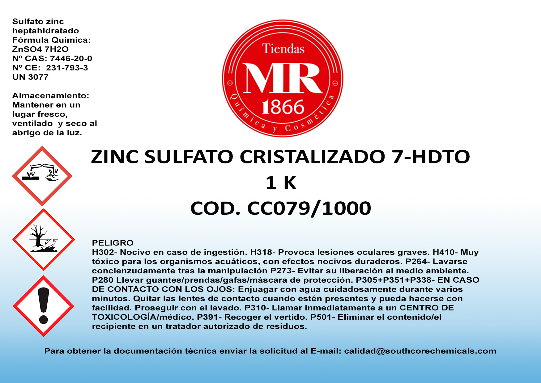 ZINC SULFATO CRISTALIZADO 1 K