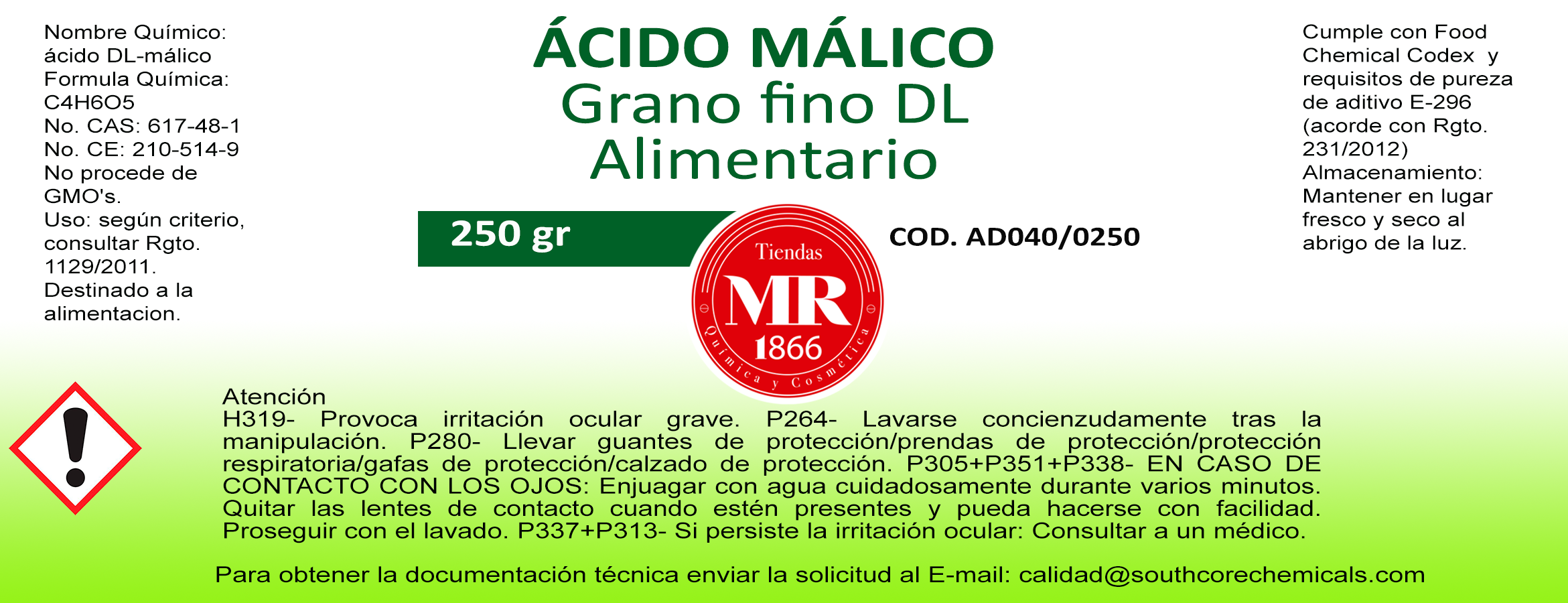 ACIDO MALICO DL ALIMENTARIO 250 gr