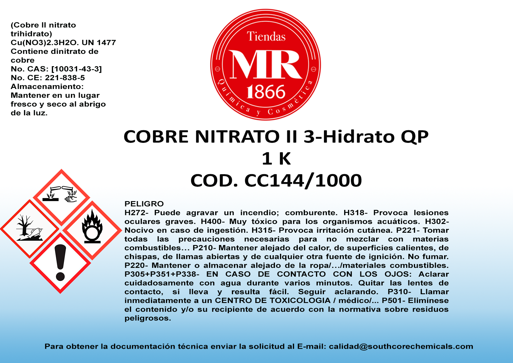 COBRE NITRATO II 3 HIDR QP 1 K
