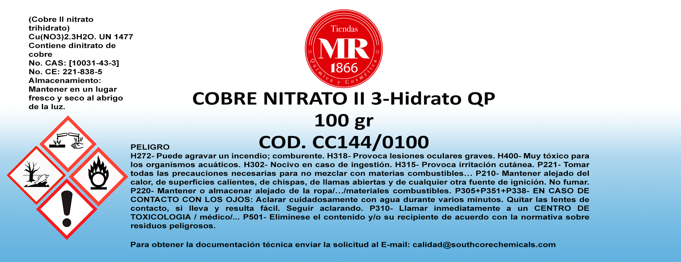 COBRE NITRATO II 3 HIDR QP 100 g