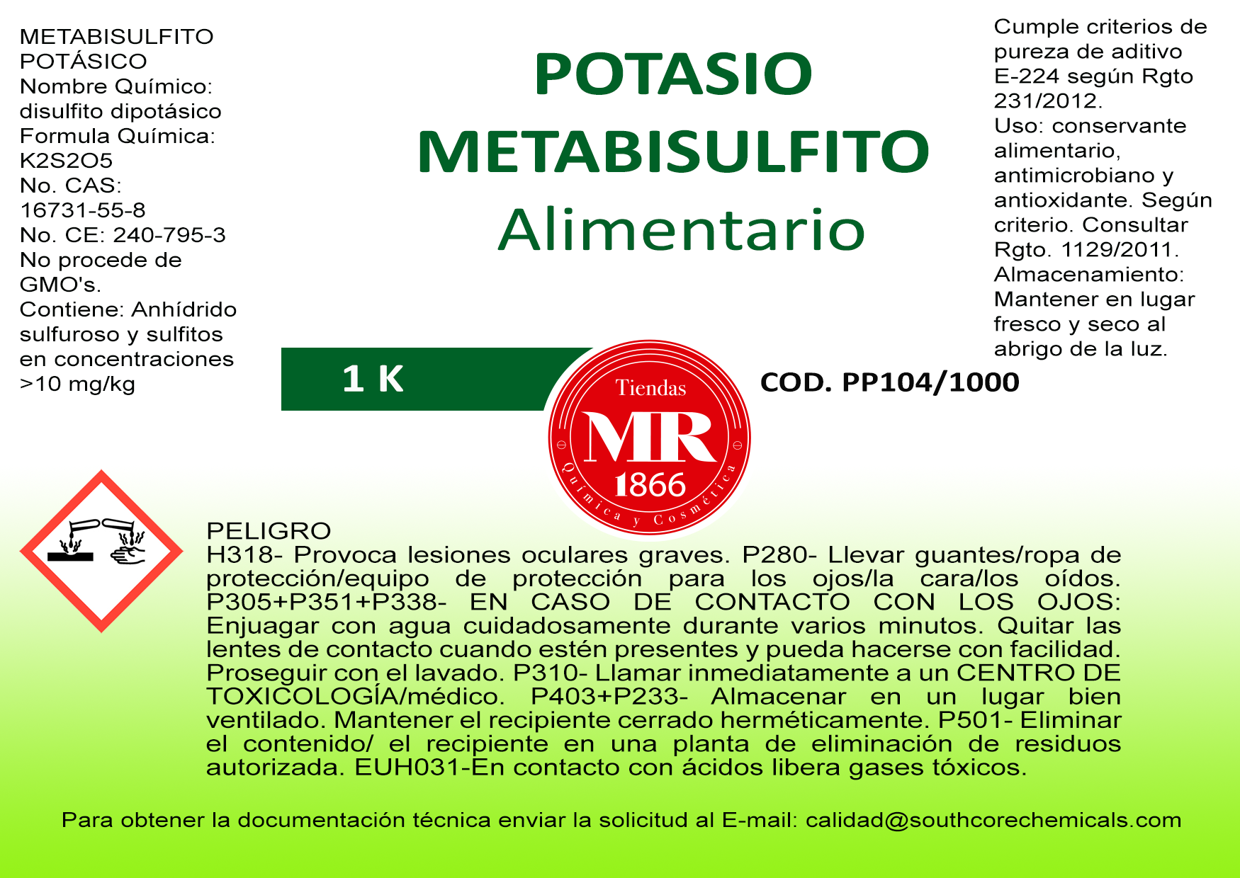 POTASIO METABISULFITO 1 K