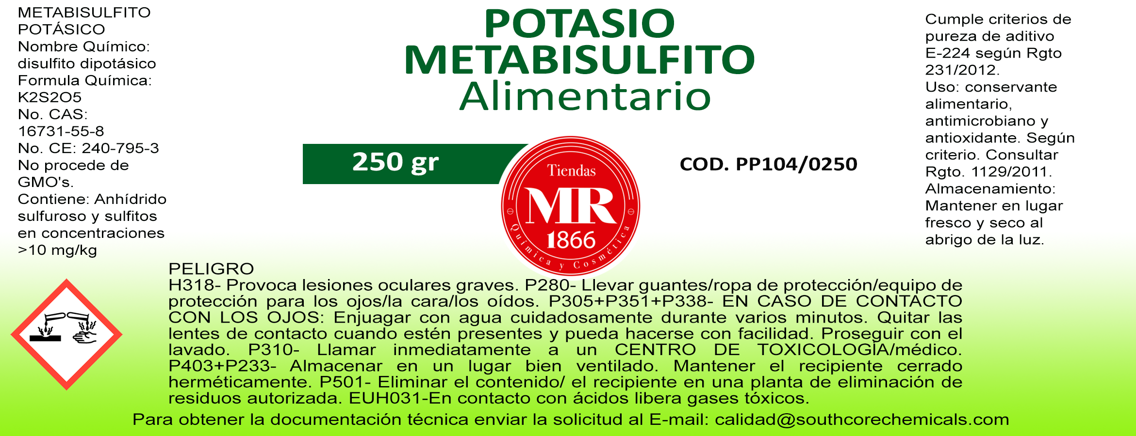 POTASIO METABISULFITO 250 gr