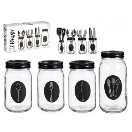 SET DE 4 ESTACIONES PARA CUBIERTOS CON TAPA METÁLICA