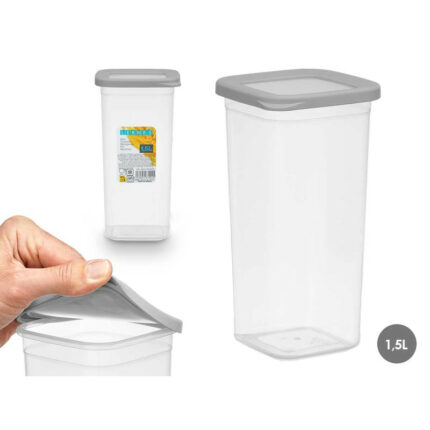 TARRO CUADRADO CON TAPA GRIS 1,5 L