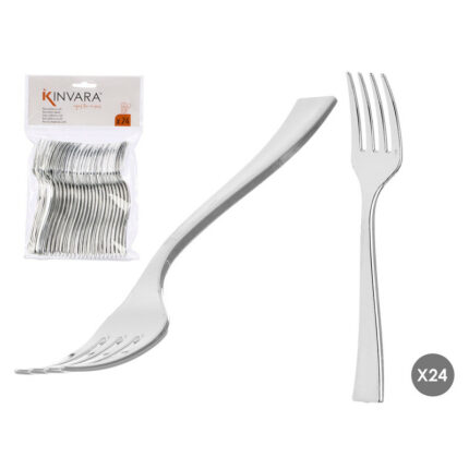 SET 24 TENEDOR POSTRE PLASTICO PLATEADO