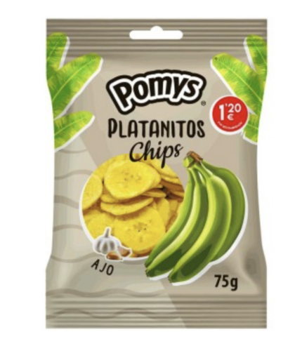 PACK 15 UNIDADES PLATANITOS CHIPS AJO 75GR POMYS