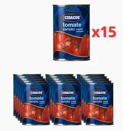 CAJA 15 UNIDADES CIDACOS TOMATE ENTERO LATA 400GR
