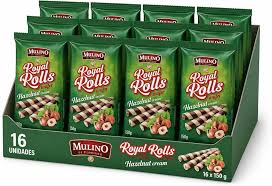 CAJA 16 UNIDADES ROYAL ROLLS AVELLANA BARQUILLO (16x150GR)