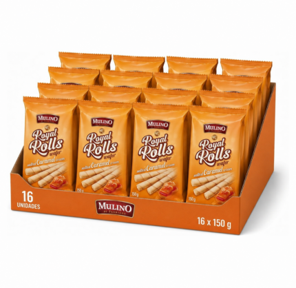 CAJA 16 UNIDADES ROYAL ROLLS WAFER SALTED CARAMEL BARQUILLO (16x150GR)
